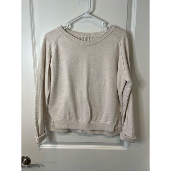Lululemon Sweaters - Lululemon Women's Eyelet Knitted Side Slit Folded Cuffed Sweater Cream Size 6